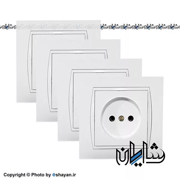 کلید و پریز پارت الکتریک سفید با قاب سفید آذین بازه سفید
