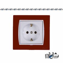 کلید و پریز پارت الکتریک سفید با قاب اخرایی آذین بازه سفید